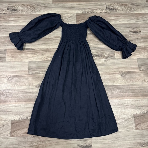 Sleeper Atlanta Linen Midi Dress in Navy Blue Size Large - Picture 7 of 8
